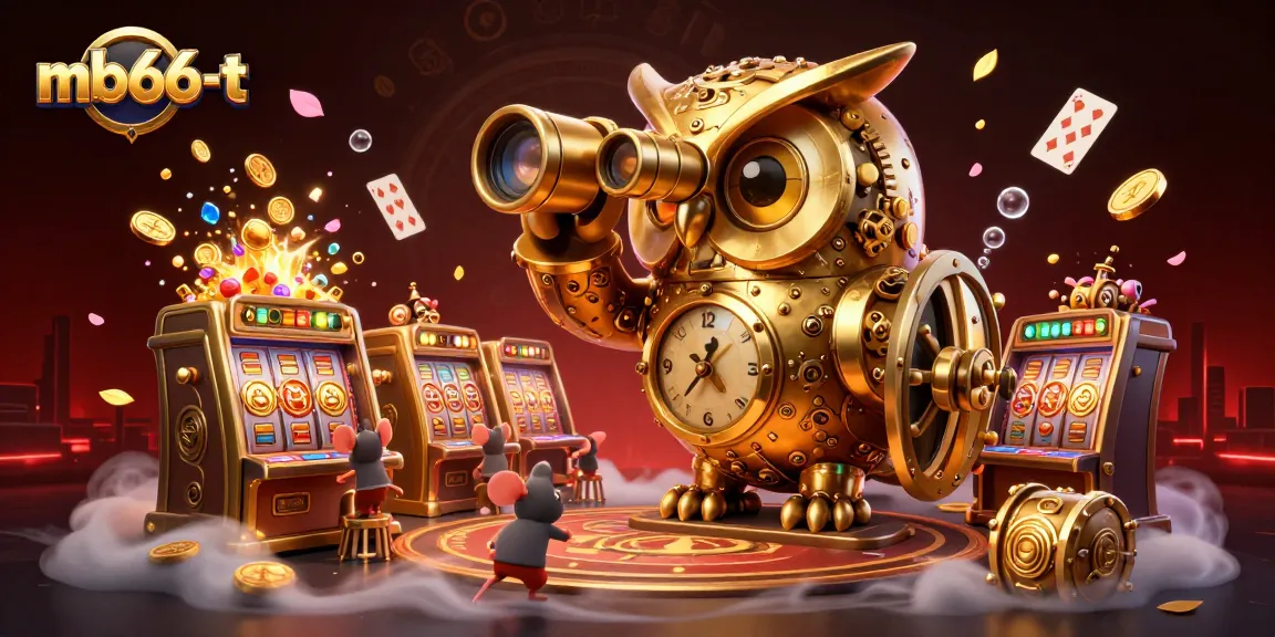 Enjoy engaging gameplay at mb66-t with a thrilling scene of a golden owl and bustling casino floor.