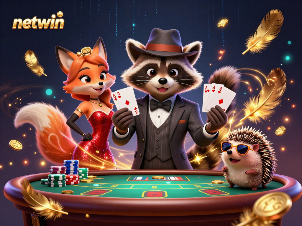 Engage in thrilling poker action with netwin featuring playful casino characters.