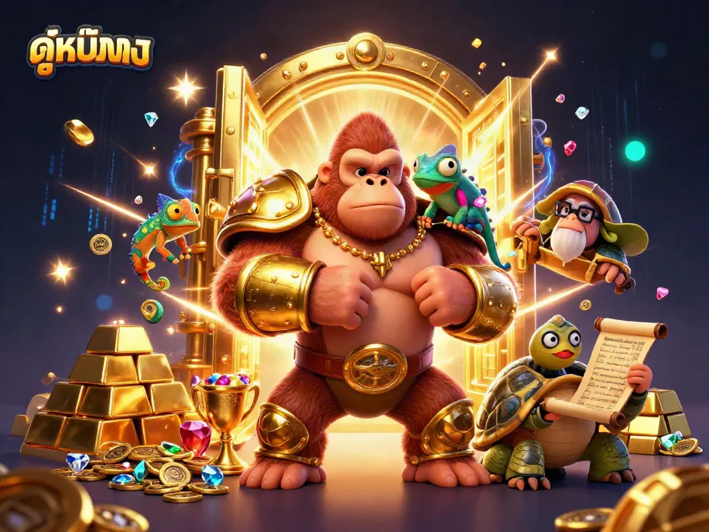 Watch ดูหนังออนไลน์ as a powerful gorilla king leads in a vibrant casino scene.