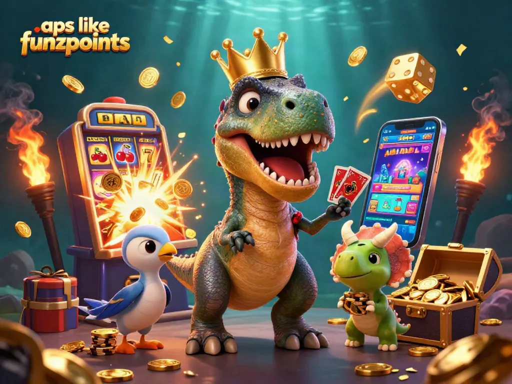 Engage in fun gameplay with apps like funzpoints featuring vibrant characters and casino elements.