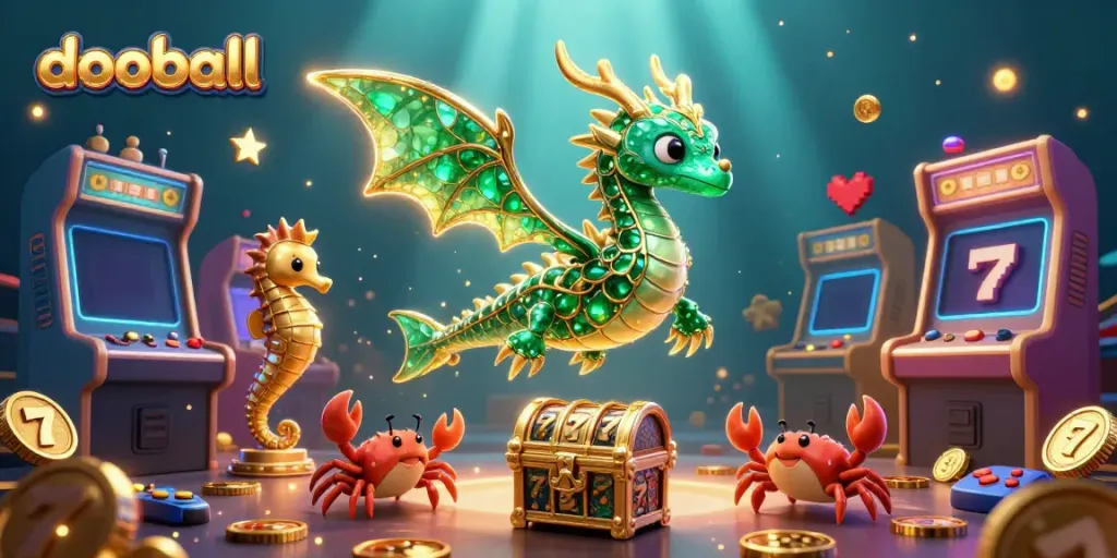 Experience thrilling gameplay with dooball as the sea dragon guards the treasure chest in a vibrant gambling scene.