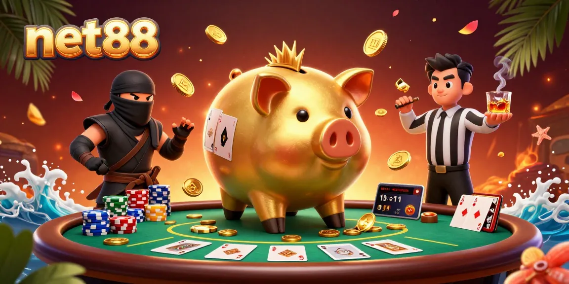 Play and win with net88 at a lively poker scene featuring unique 3D characters.