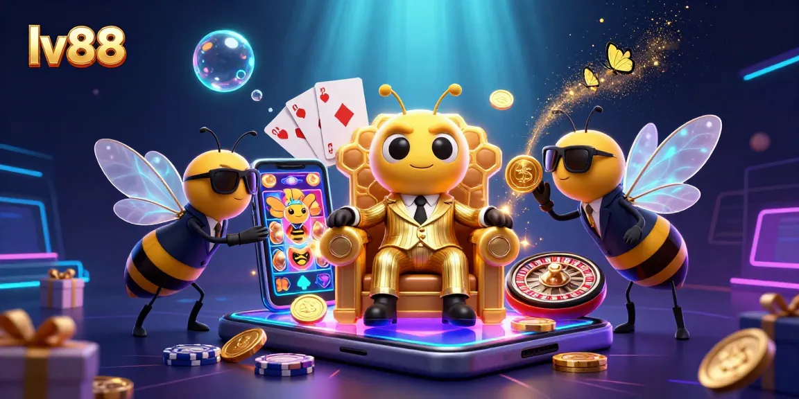 Join the excitement at lv88 with a lively scene of casino action featuring vibrant games and engaging characters.