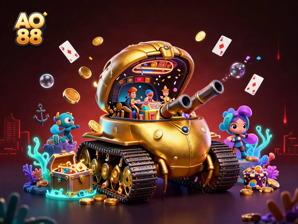 Experience the excitement of AO 88 with a vivid casino scene bursting with confetti and gold coins.