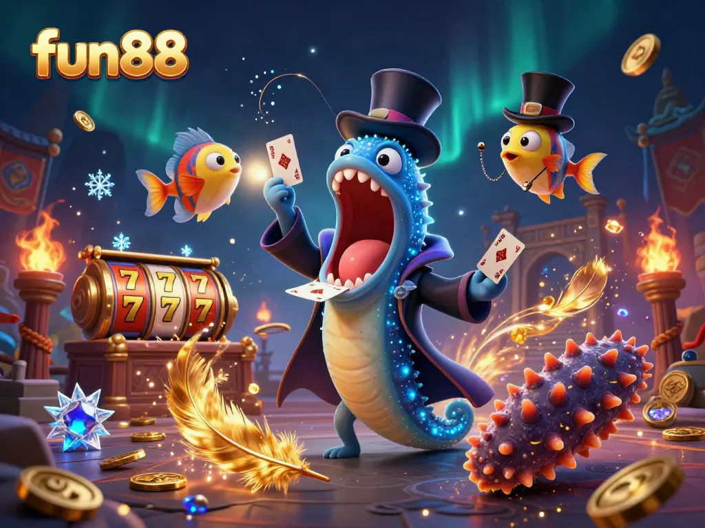 Experience fun88 with a vibrant scene featuring a magical underwater casino and engaging sea creatures.