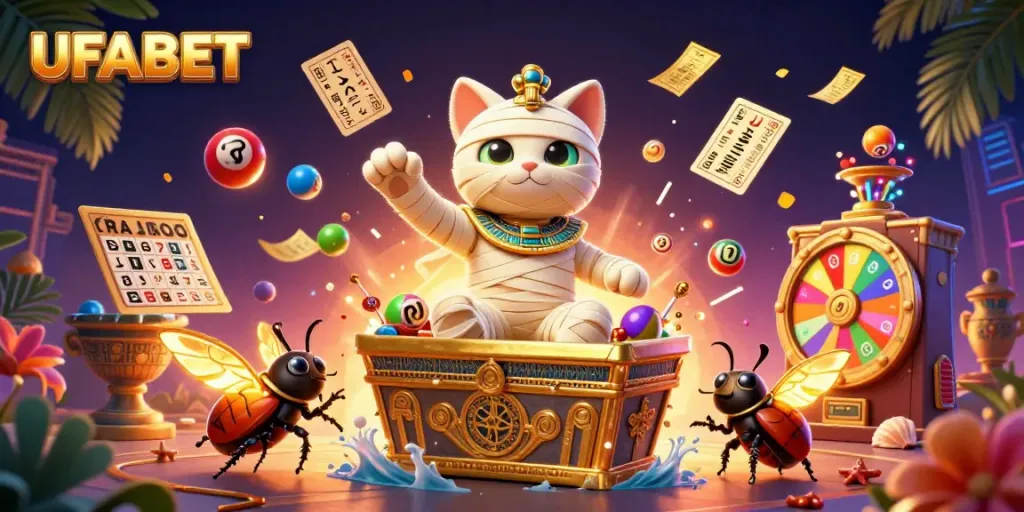 Experience thrilling gaming at UFABET with vibrant elements from a pyramid casino scene.