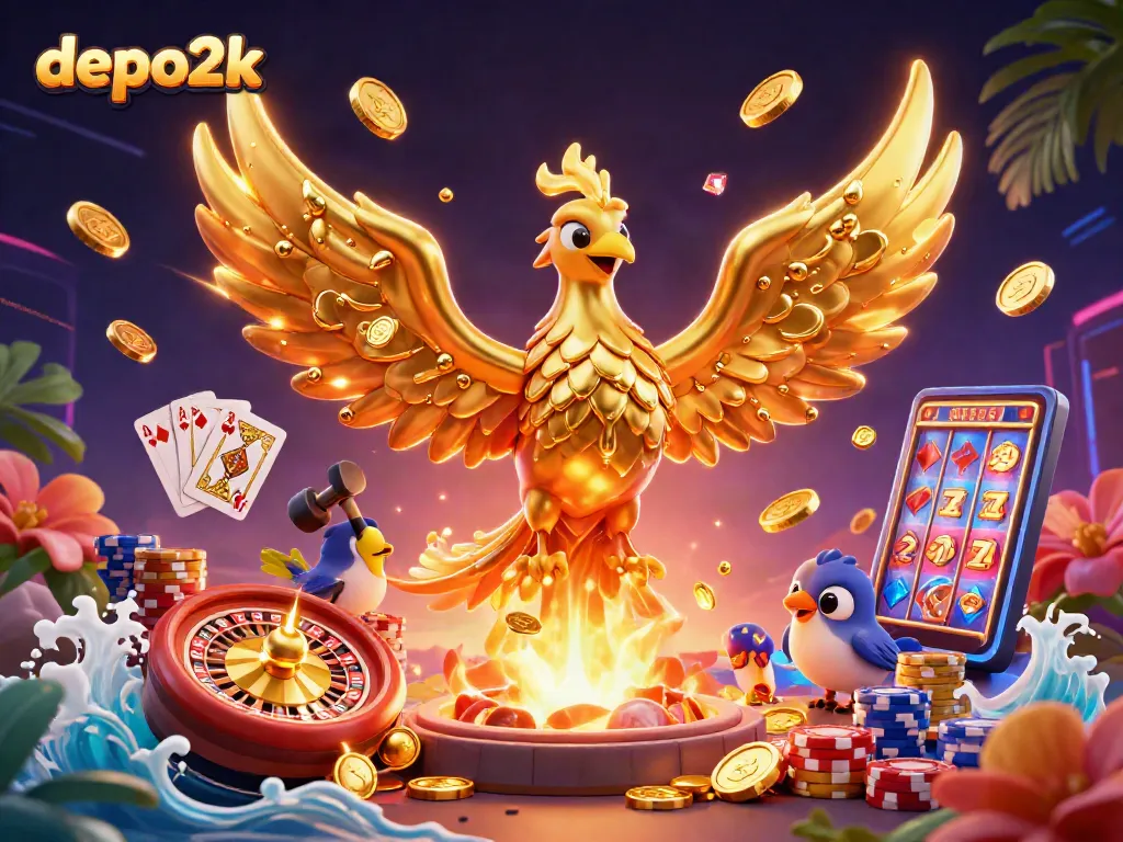 Experience thrilling games with depo2k's vibrant casino scene, featuring stunning animated characters and rich gaming elements.