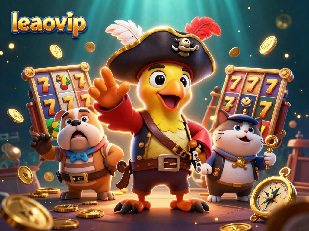 Experience the vibrant leaovip platform with a dynamic pirate-themed slot game illustration featuring adventure and jackpots.