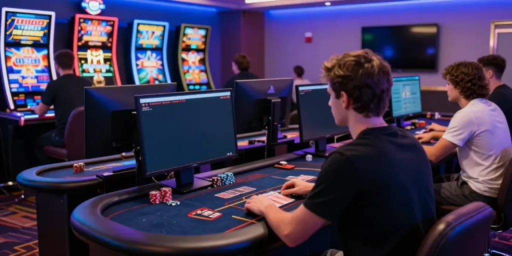 The engaging online betting experience at XX88 with players enjoying various games in a modern gaming lounge.