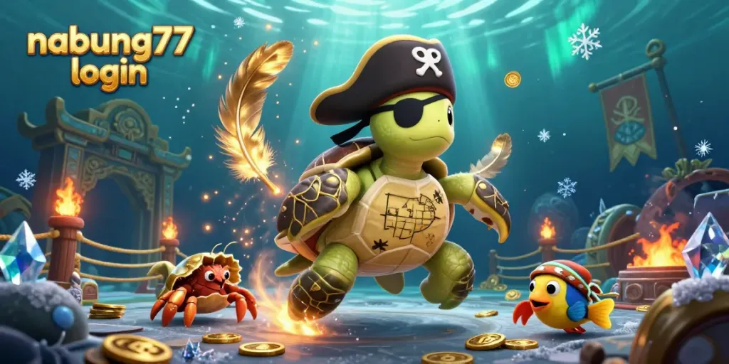 Experience seamless access to games with nabung77 login, featuring vibrant characters in an underwater treasure scene.