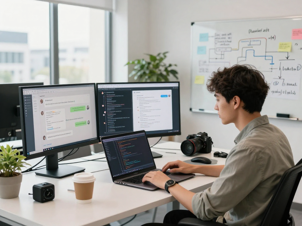 Engaging spicy ai chat app development scene in a bright tech workspace.