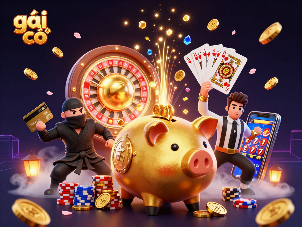 Cảnh các nhân vật gắn liền với gái gọi trong không gian casino, thể hiện sự phấn khích và cơ hội chiến thắng lớn.
