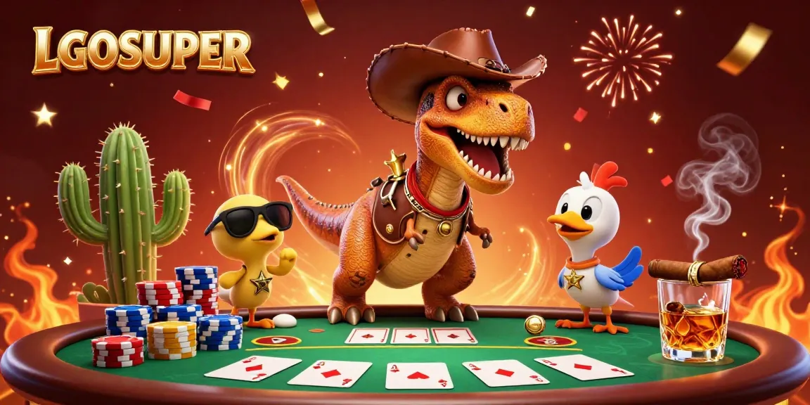 LGOSUPER engaging poker action with vibrant characters and dynamic casino elements in a captivating 3D illustration.