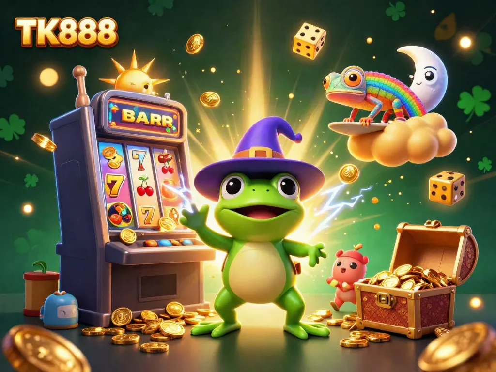 Experience the excitement at TK888 with a magical storm of golden coins and thrilling casino elements.