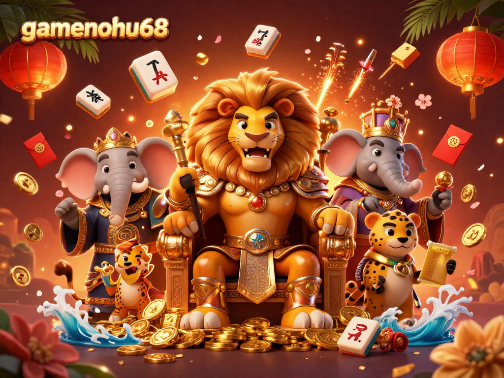 Engage with gamenohu68 gaming fun as lion king and friends celebrate jackpots.