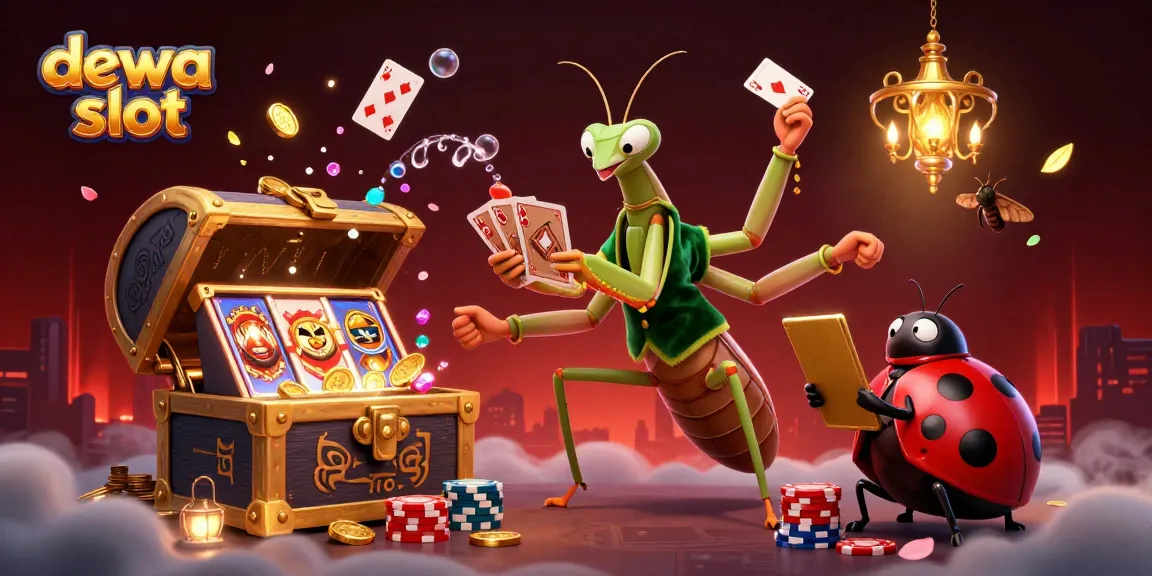 Dewa slot champions play exciting casino games, featuring slot reels and vibrant gold coins.