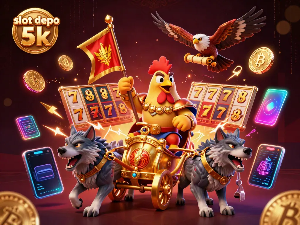 Experience excitement with slot depo 5k in a vibrant 3D casino scene with characters and game elements.