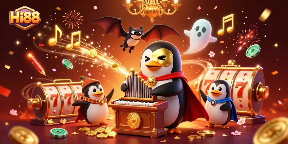 Experience thrilling slots and exciting wins at Hi88 with a vibrant casino scene of golden coins and festive elements.
