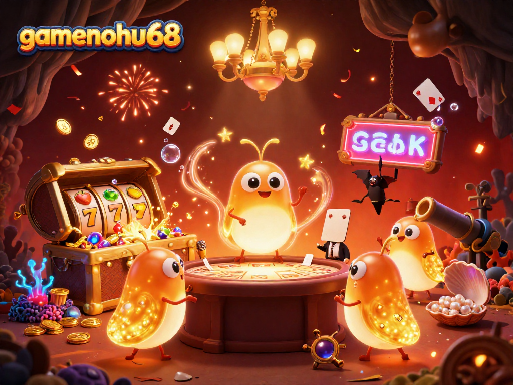 Experience the vibrant casino world with gamenohu68 featuring glowing characters and dynamic gaming elements.