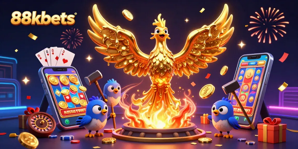 88kbets brings excitement to players with a golden phoenix and casino games in a vibrant scene.