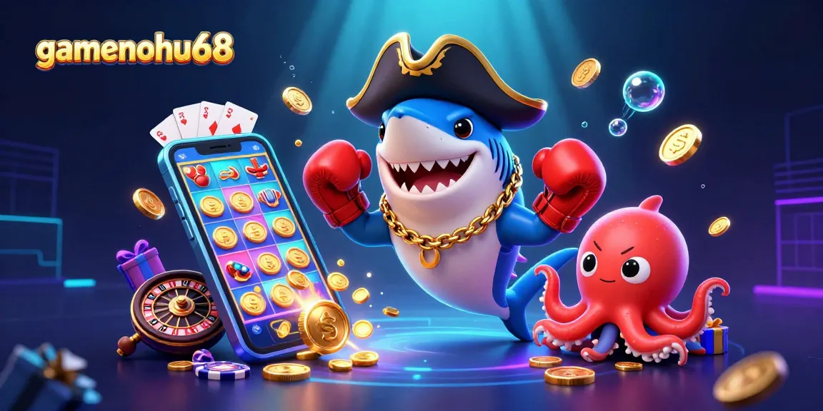 Experience the engaging world of gamenohu68 with a vibrant 3D casino scene featuring cartoon characters at play.