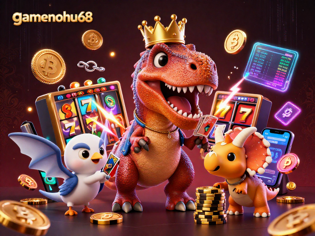 Experience the fun with gamenohu68 as T-Rex shuffles cards at the casino