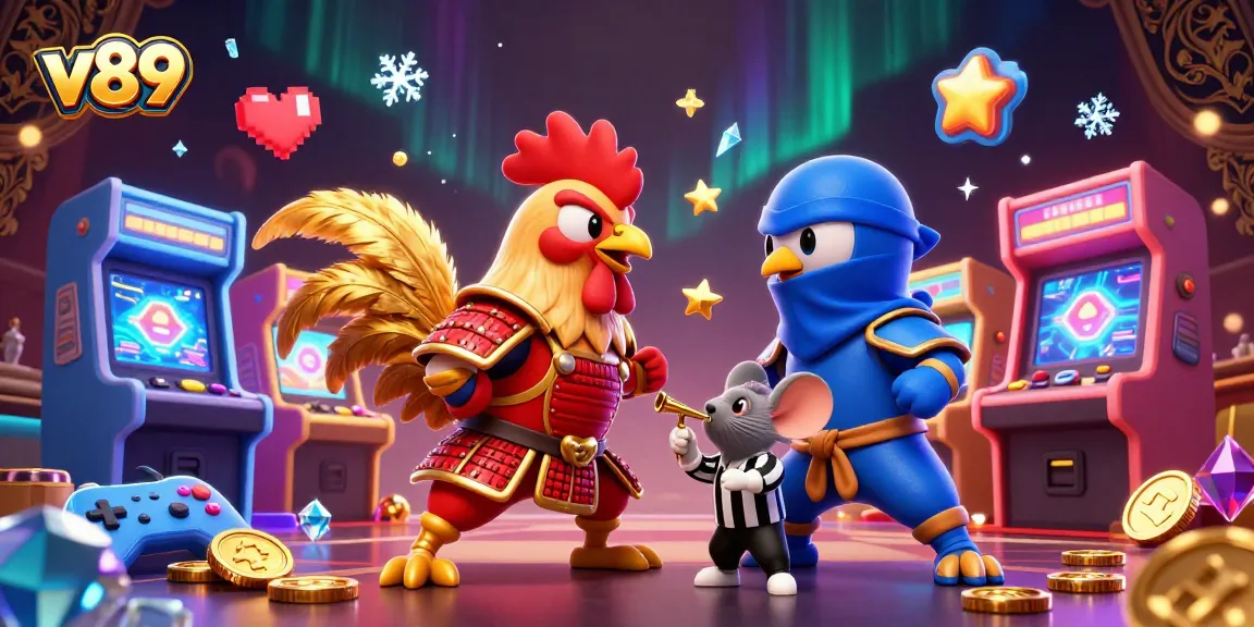 Memenangkan permainan di v89 dengan duel ayam kartun bertarung seru dan elemen kasino!