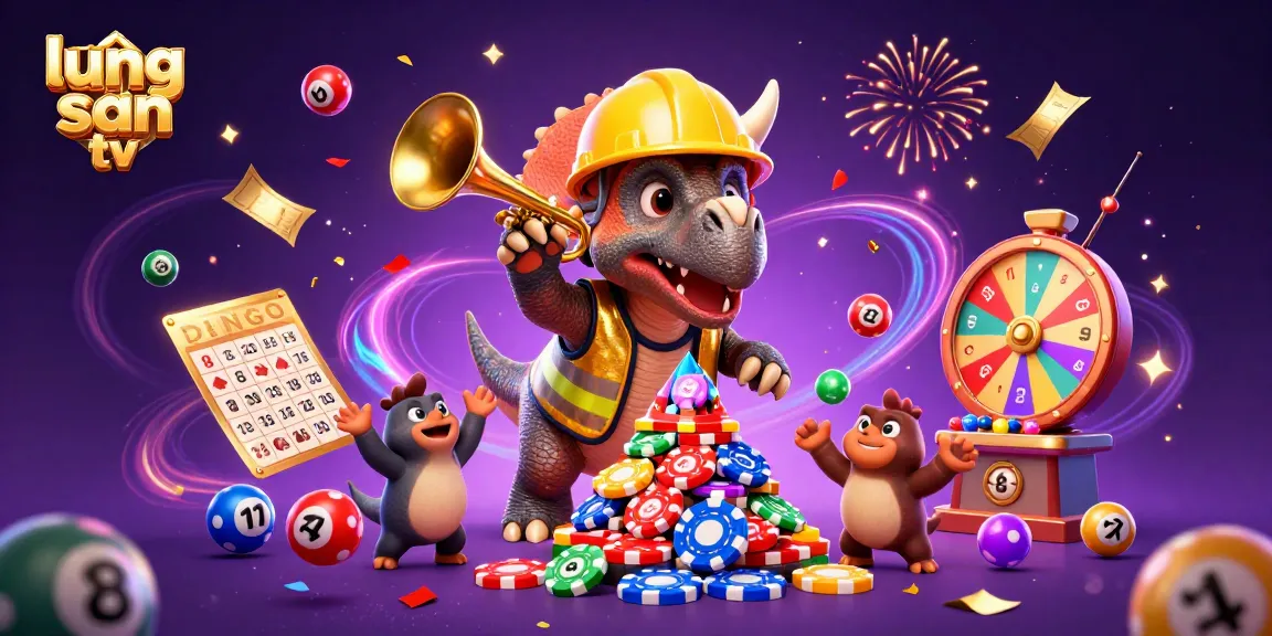 Lương sơn tv presents an exciting 3D scene with a triceratops celebrating casino wins amidst vibrant gaming elements.