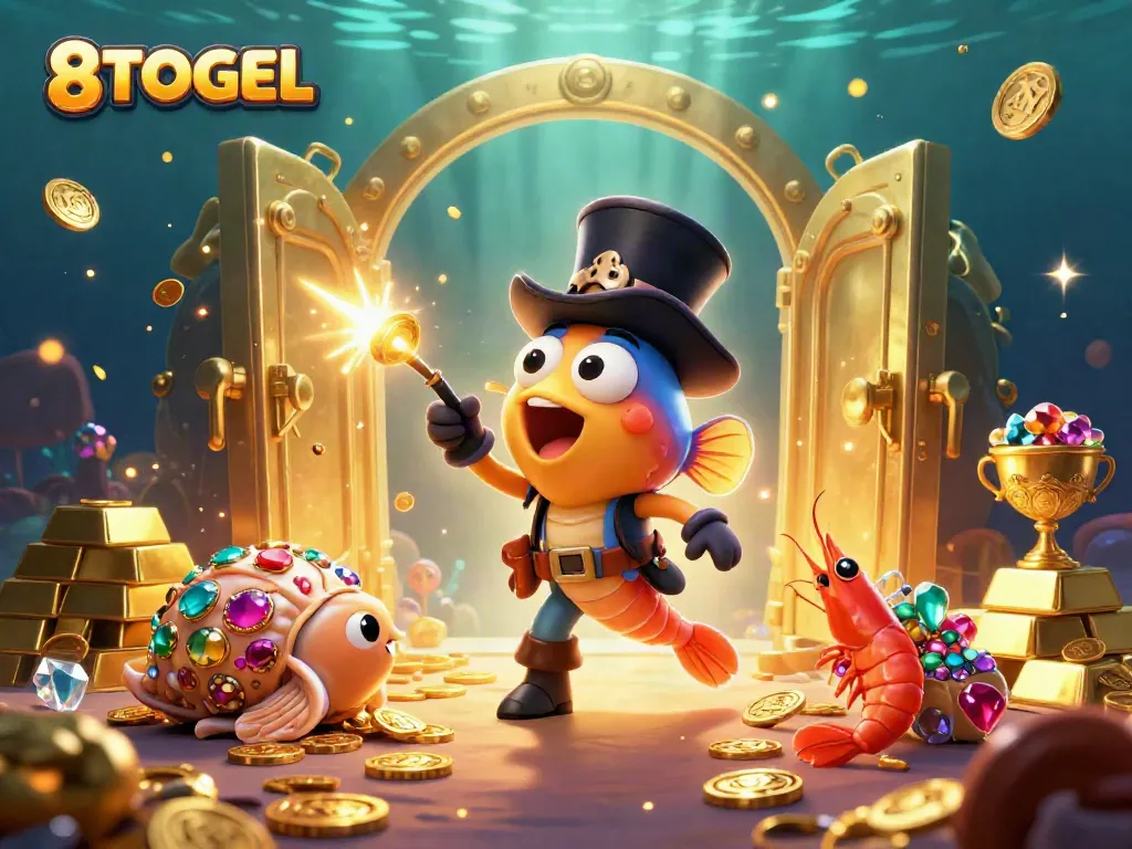 Win big at 8TOGEL with an exciting underwater casino adventure illustration featuring captivating sea creatures.