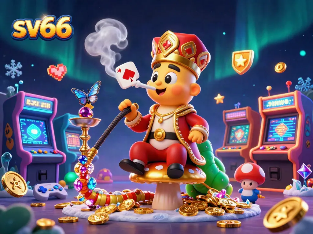 Engage with SV66's unique online casino world, showcasing vibrant 3D visuals and gaming elements.