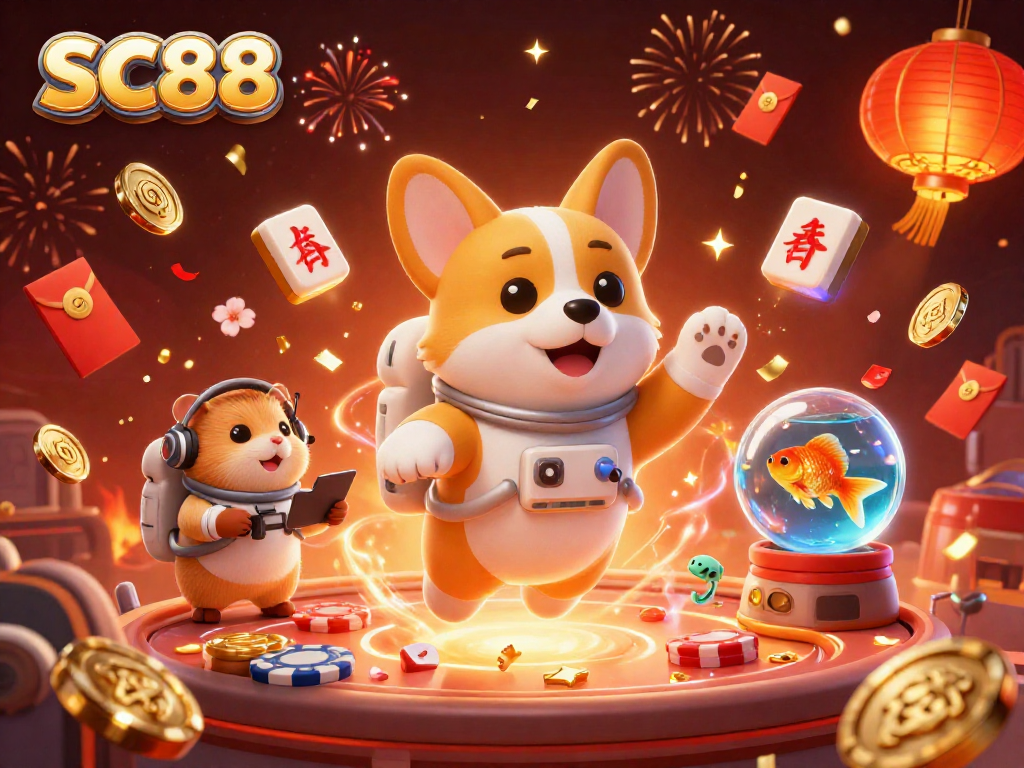 Experience the excitement of gaming at SC88 with vibrant casino illustrations showcasing fun characters.