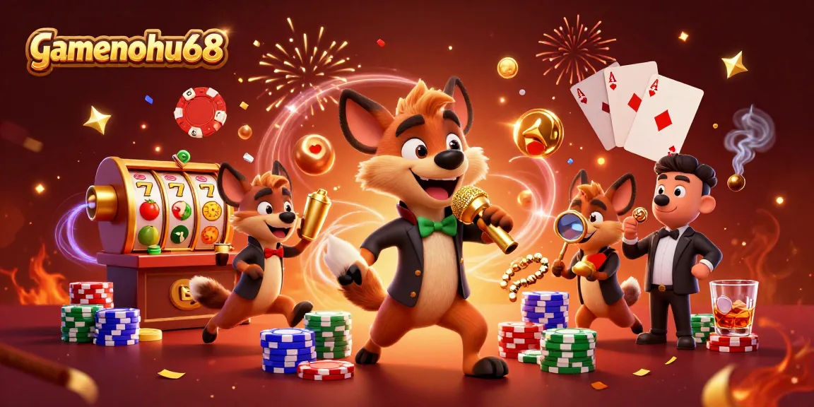 Experience gamenohu68 with hyenas at a comedy casino, featuring vibrant slots and rich casino elements.