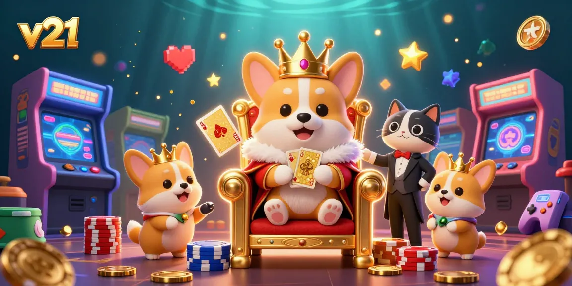 Penuhi pengalaman bermain v21 dengan corgi kerajaan dan elemen kasino berkilau yang menarik.