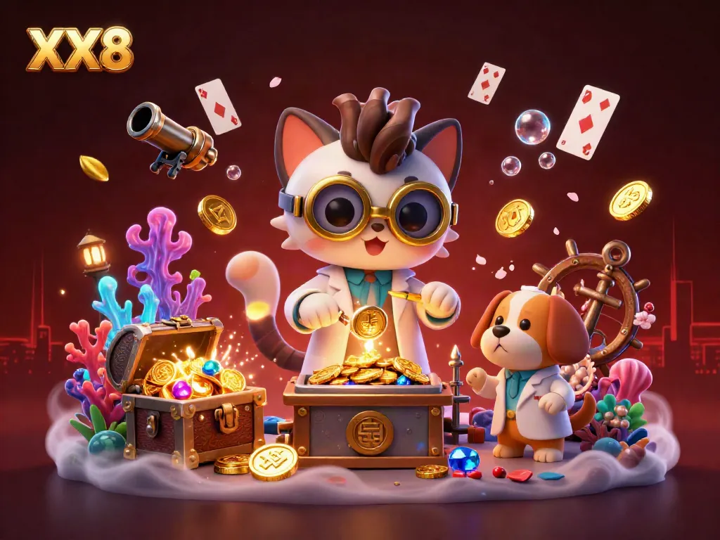 Engage with XX8 in a vibrant casino scene featuring thrilling games and gold coin excitement.