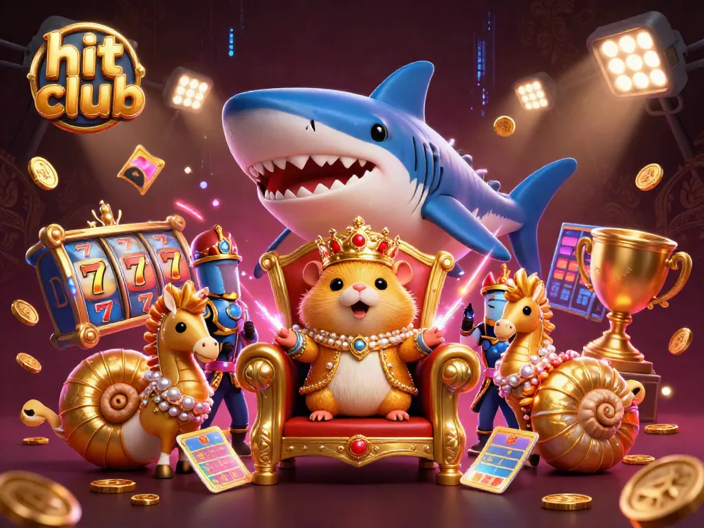 Engage in thrilling casino excitement with hit club - dynamic slots scene featuring a golden hamster king.