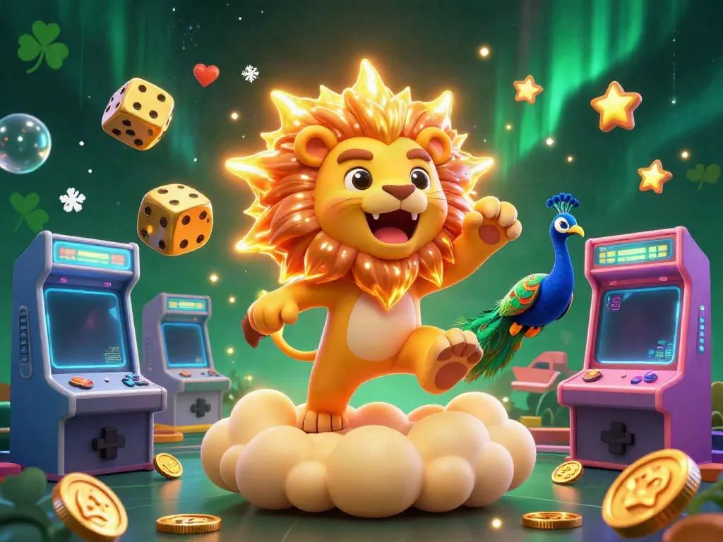 Experience the excitement of VIPWIN with a dynamic 3D scene featuring game elements and characters.