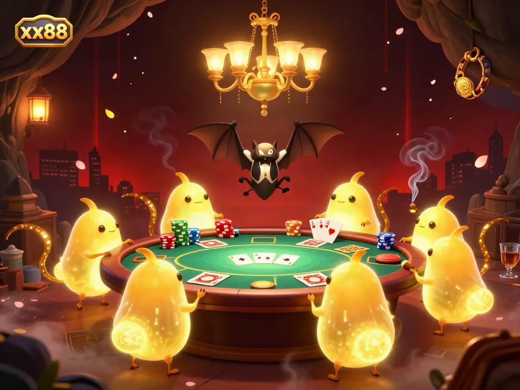 Experience the excitement of xx88 in a glowing casino scene illuminated by charming glowworms.