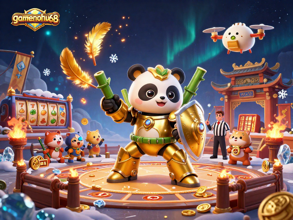 Experience the thrill of gamenohu68 in this lively 3D casino arena with dynamic game elements.