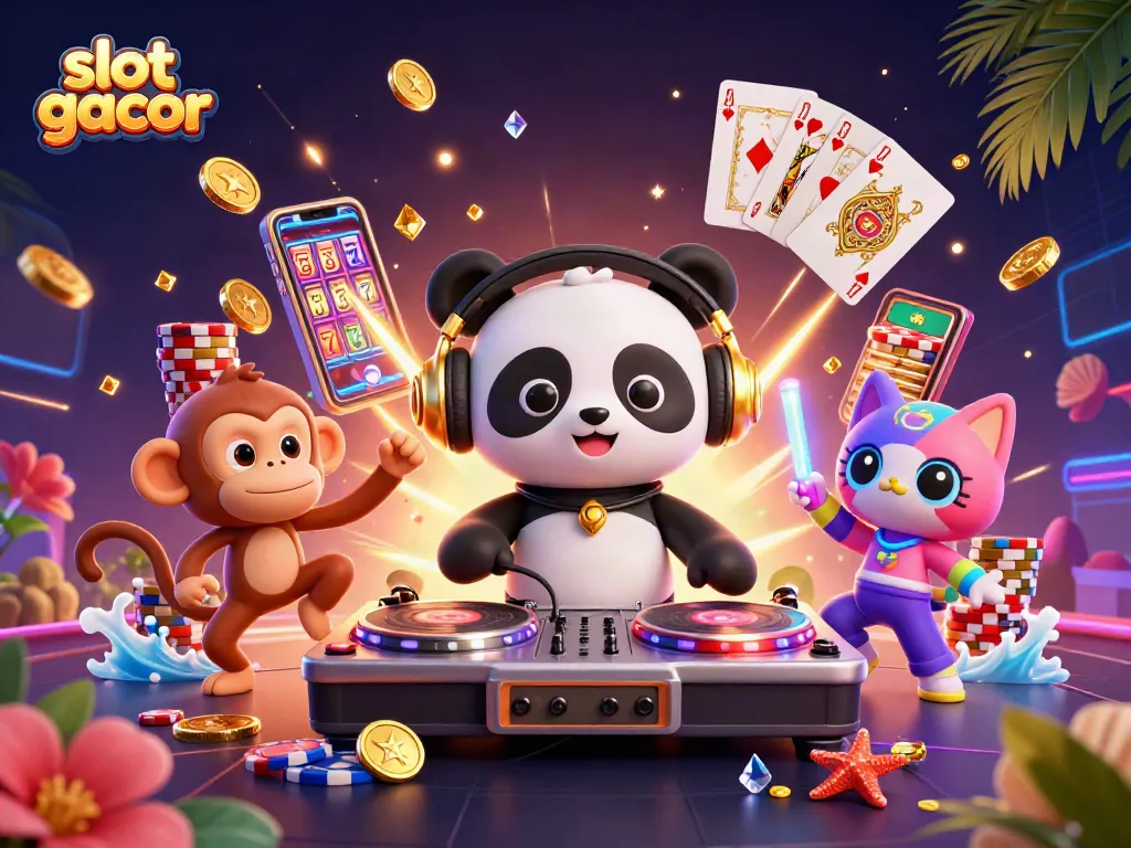 Slot gacor menawarkan momen seru dengan DJ panda dan karakter ceria di arena kasino.