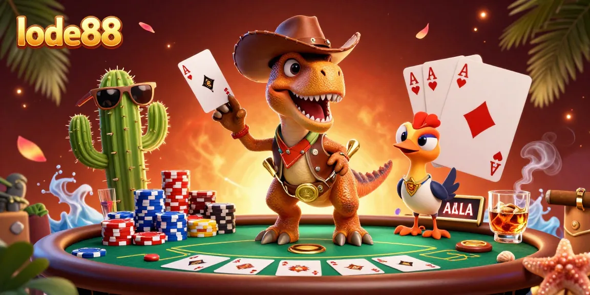 Experience exciting gameplay with lode88 in this dynamic 3D casino scene featuring poker elements.
