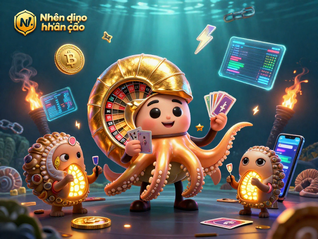 Engage with Nhận định kèo nhà cái through this vibrant 3D casino illustration featuring a glowing nautilus roulette wheel.