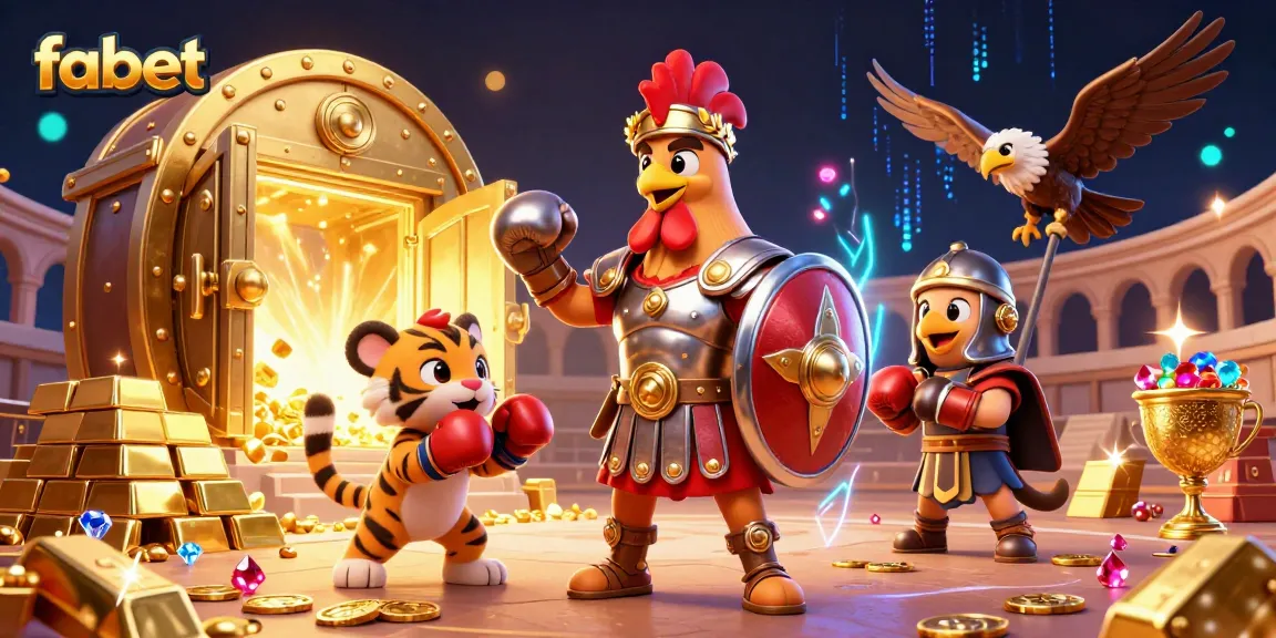 Engage in thrilling gameplay with fabet featuring a rooster gladiator in a 3D casino scene.