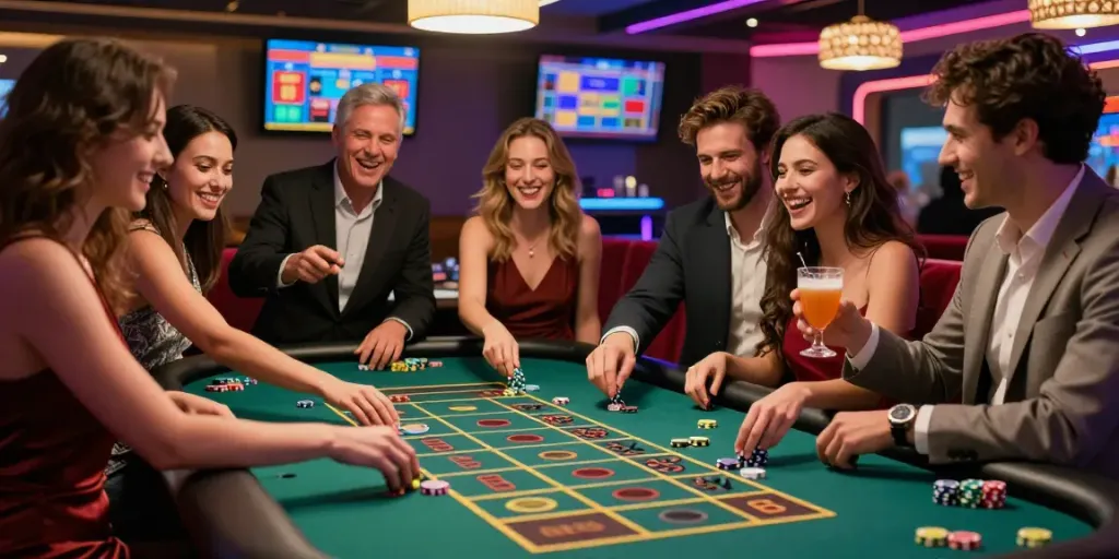 Exciting moment at lotus365 casino with friends enjoying gaming.