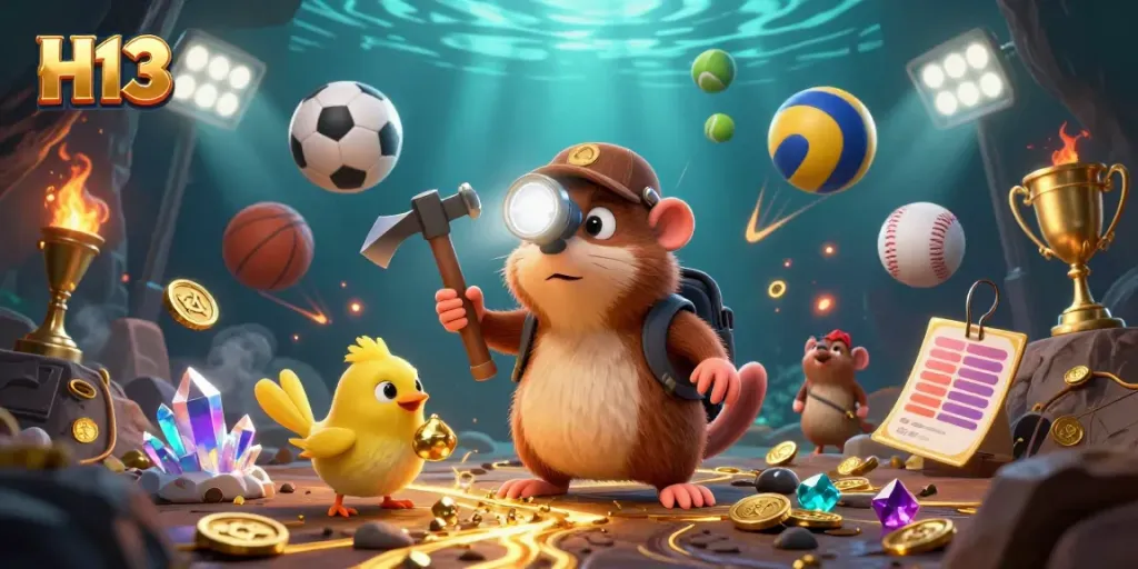 Experience H13 excitement as the treasure hunter mole mines golden gems amid a vibrant casino atmosphere.