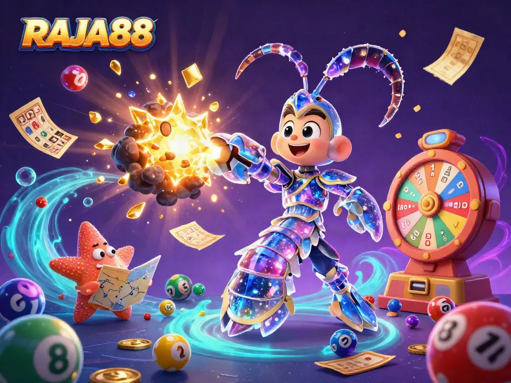 Memenangkan jackpot dengan RAJA88 saat melawan asteroids berkilau dan karakter yang dinamis.
