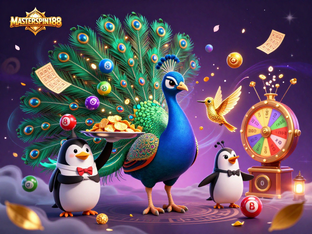 Engage in exciting gameplay with MASTERSPIN188 and colorful lottery elements in a vibrant casino scene.