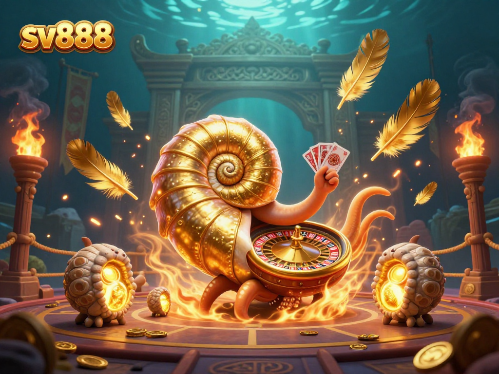 Engage in exciting roulette gameplay with sv888's stunning 3D illustration featuring a nautilus and golden elements.