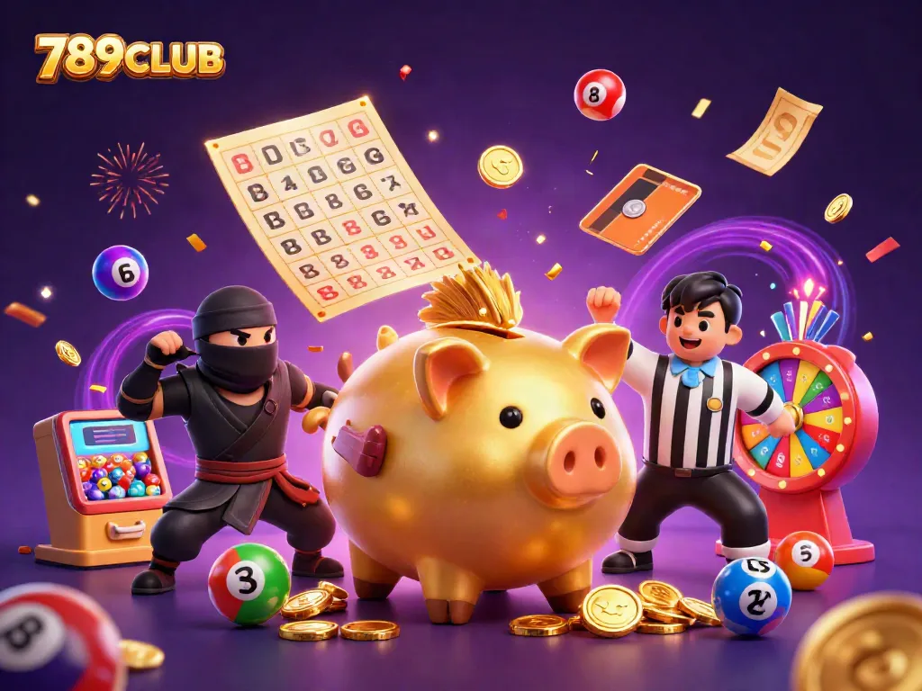 Experience the excitement of winning with 789CLUB's lively illustration featuring casino games.