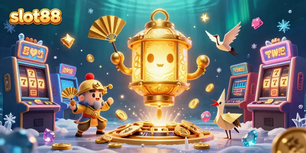 Menggoda keberuntungan di slot88 dengan suasana kasino slot yang cerah dan menarik.