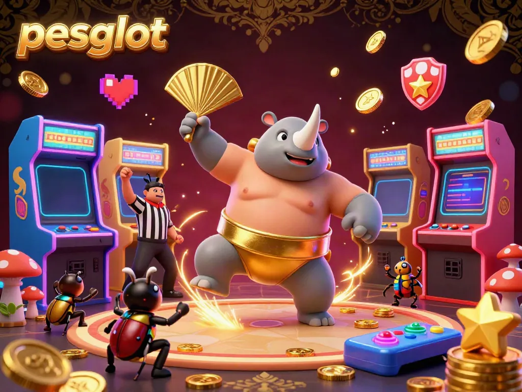 Experience high-energy gameplay with pesgslot as a beetle champion takes center stage amid flying coins and dynamic gaming elements.
